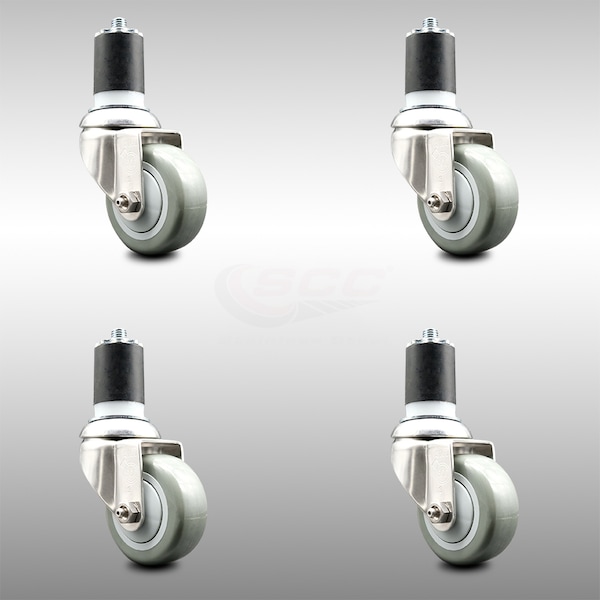 Service Caster 3 Inch 316SS Gray Polyurethane Swivel 1-3/4 Inch Expanding Stem Caster Set SCC SCC-SS316EX20S314-PPUB-134-4 - main